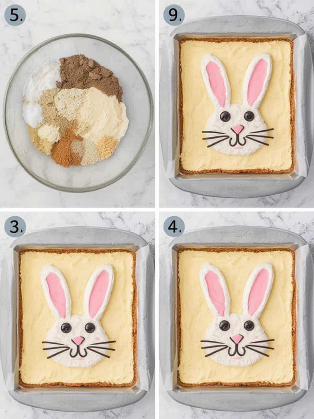 Bunny Face Cheesecake Bars step by step instructions