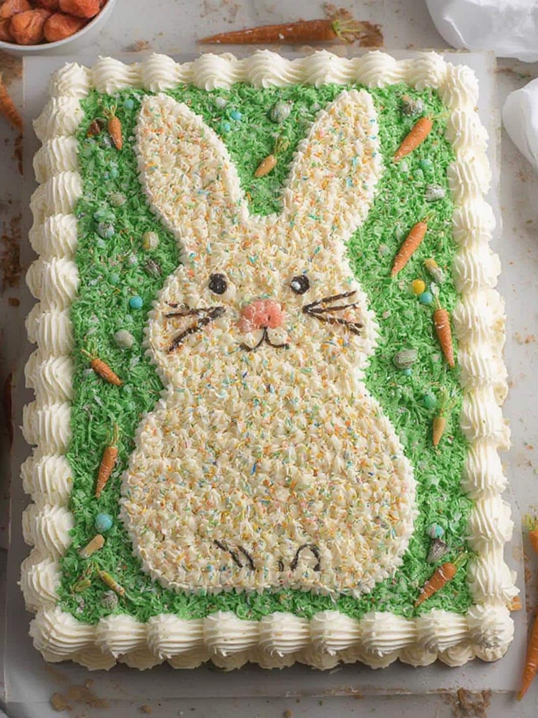Bunny Patch Carrot Cake Sheet Cake final preparation