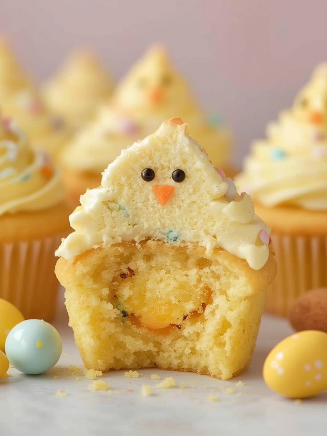 Chick-Inside Easter Cupcakes final preparation