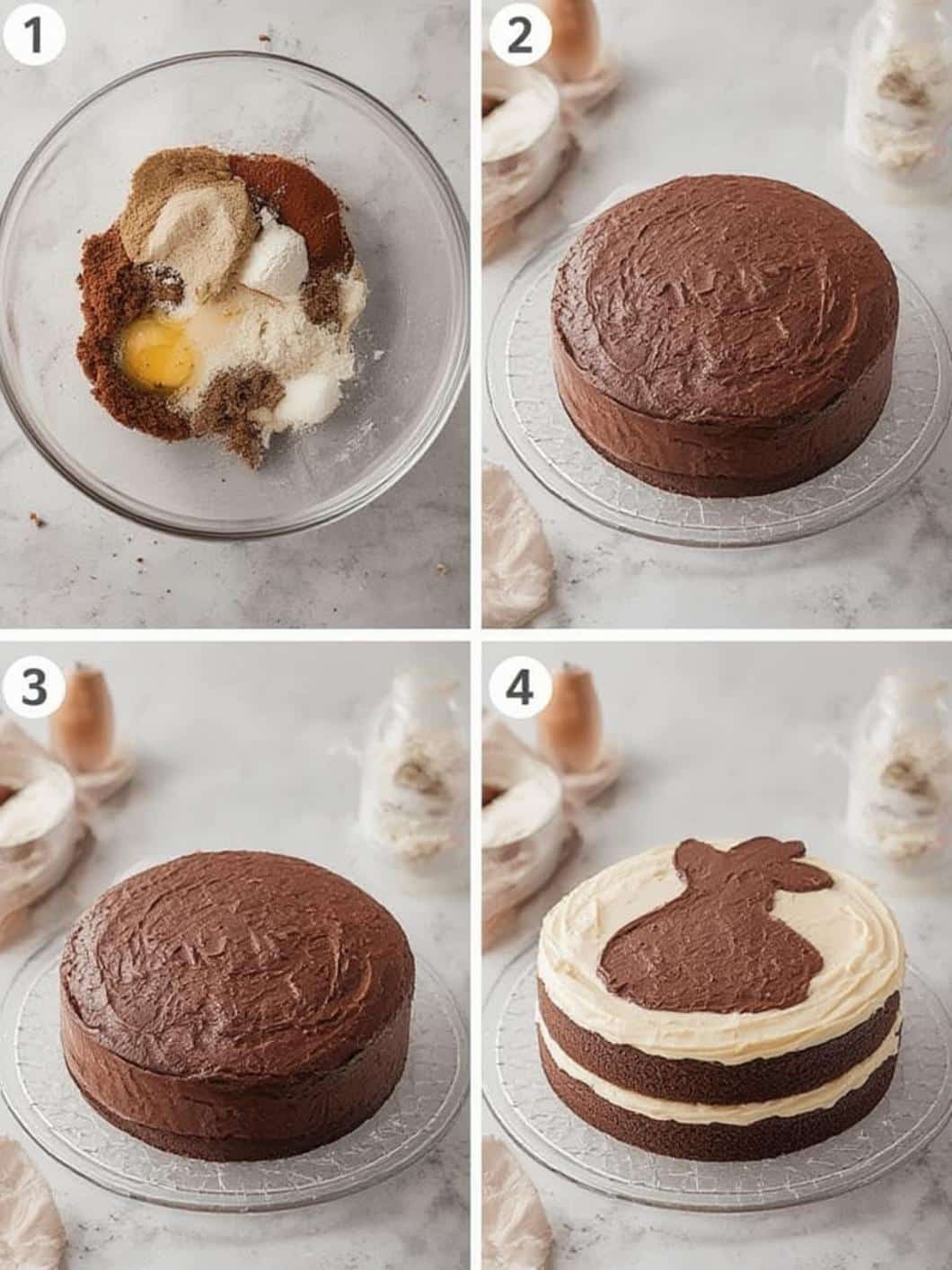 Chocolate Bunny Silhouette Layer Cake step by step instructions
