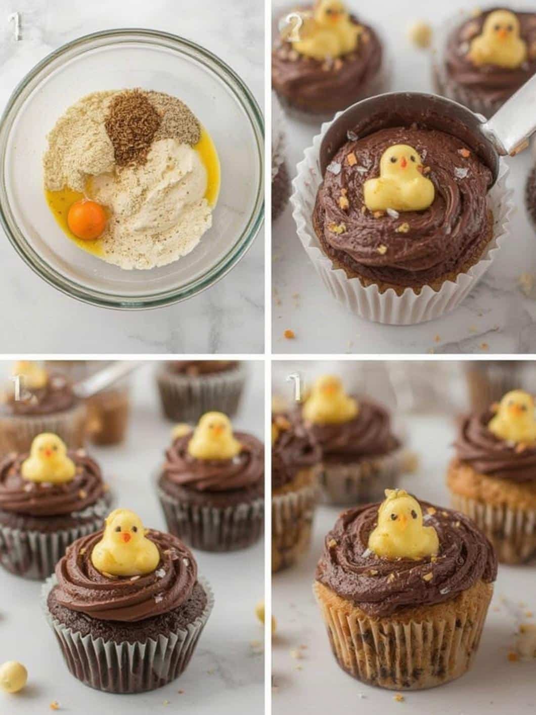 Chocolate Nest Cupcakes with Candy Chicks step by step instructions