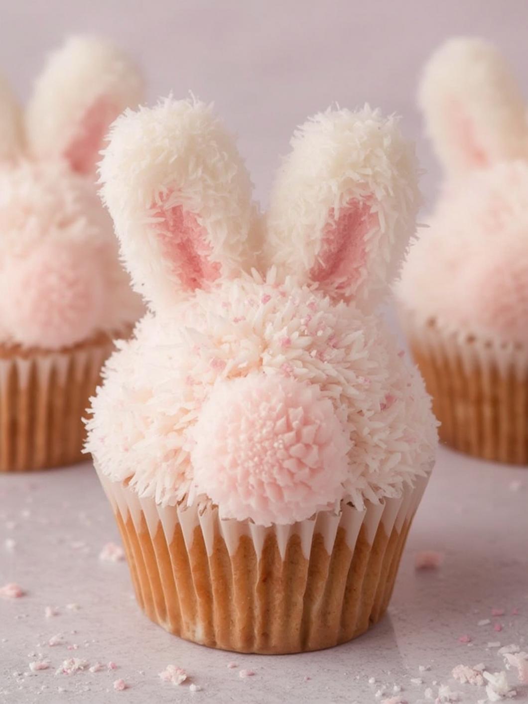 Fluffy Bunny Butt Cupcakes final preparation