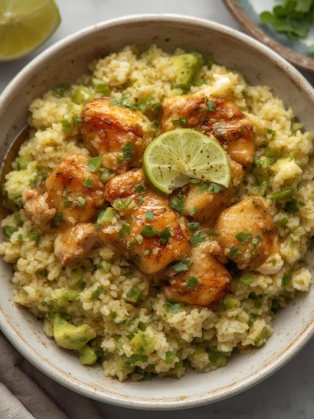 Honey Lime Chicken & Avocado Rice final preparation