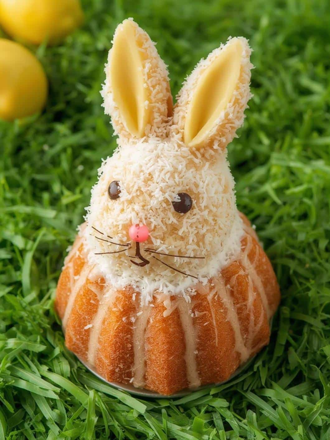 Lemon Bunny Bundt Cake with Coconut Grass final preparation