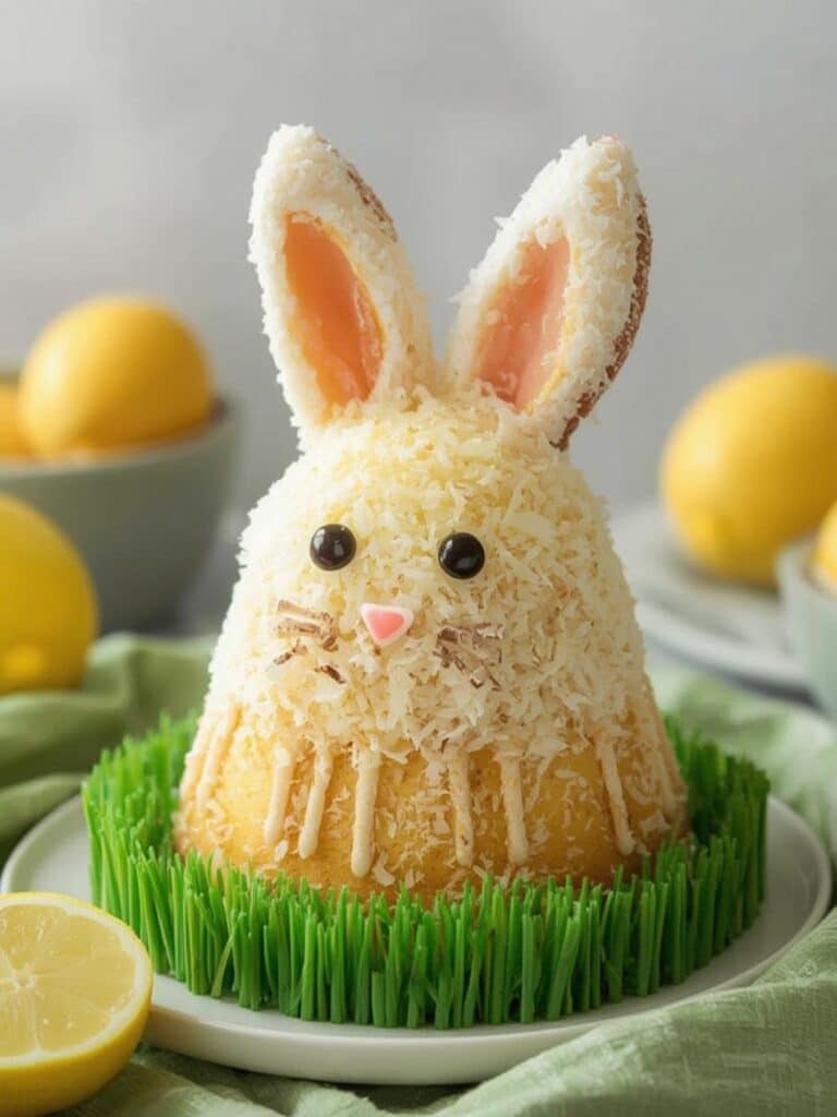 Lemon Bunny Bundt Cake with Coconut Grass