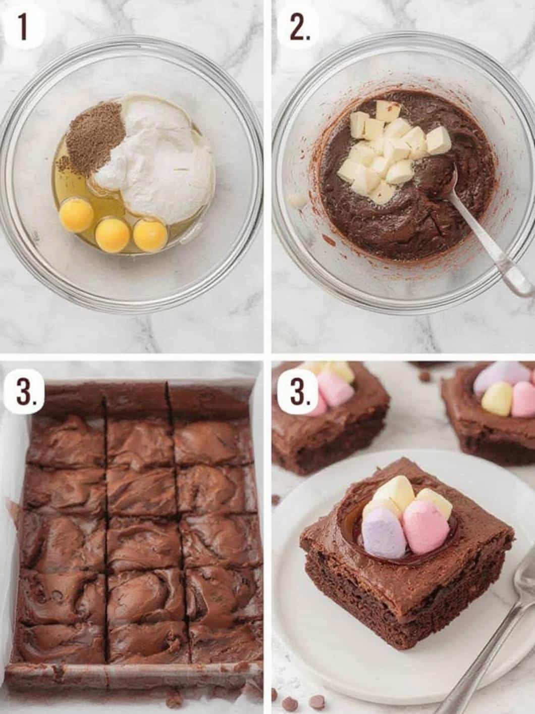 Marshmallow Peep Nest Brownies step by step instructions