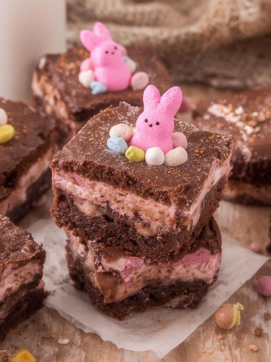 Marshmallow Peep Nest Brownies final preparation