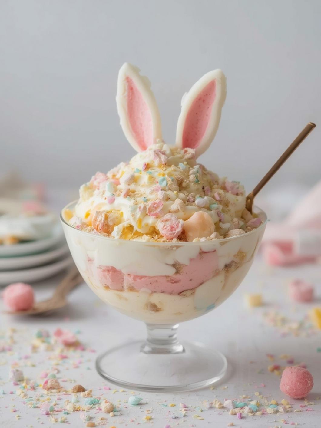 Pastel Bunny Trifle Bowl final preparation