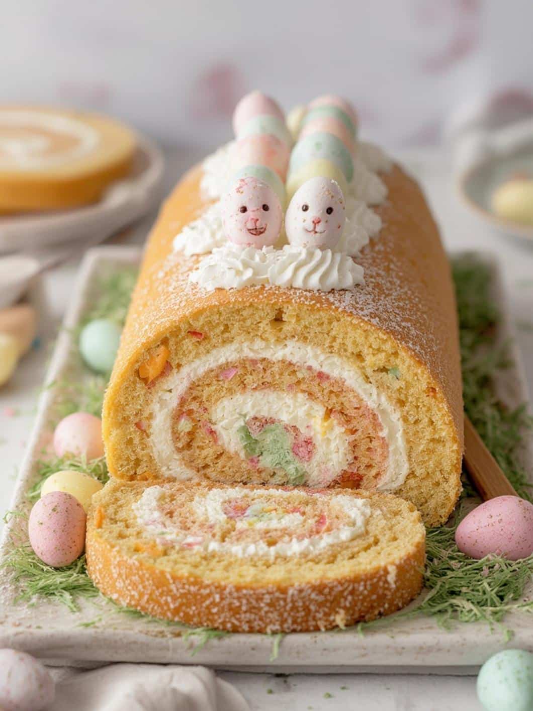 Pastel Swirl Easter Egg Roll Cake final preparation