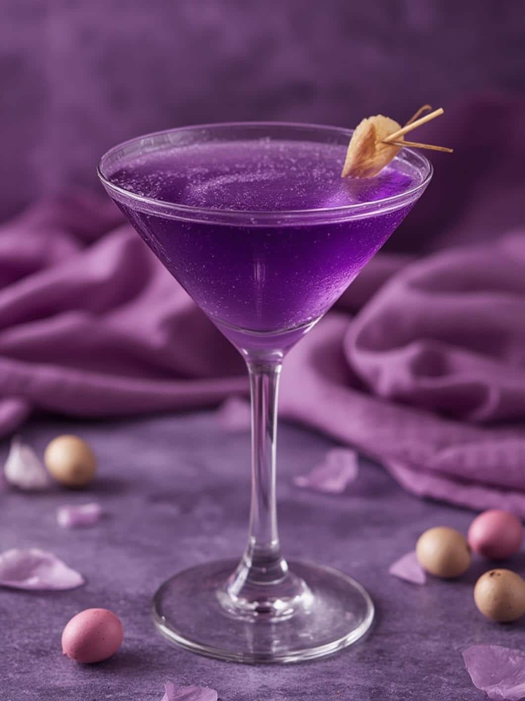Purple Easter Martini drink final preparation