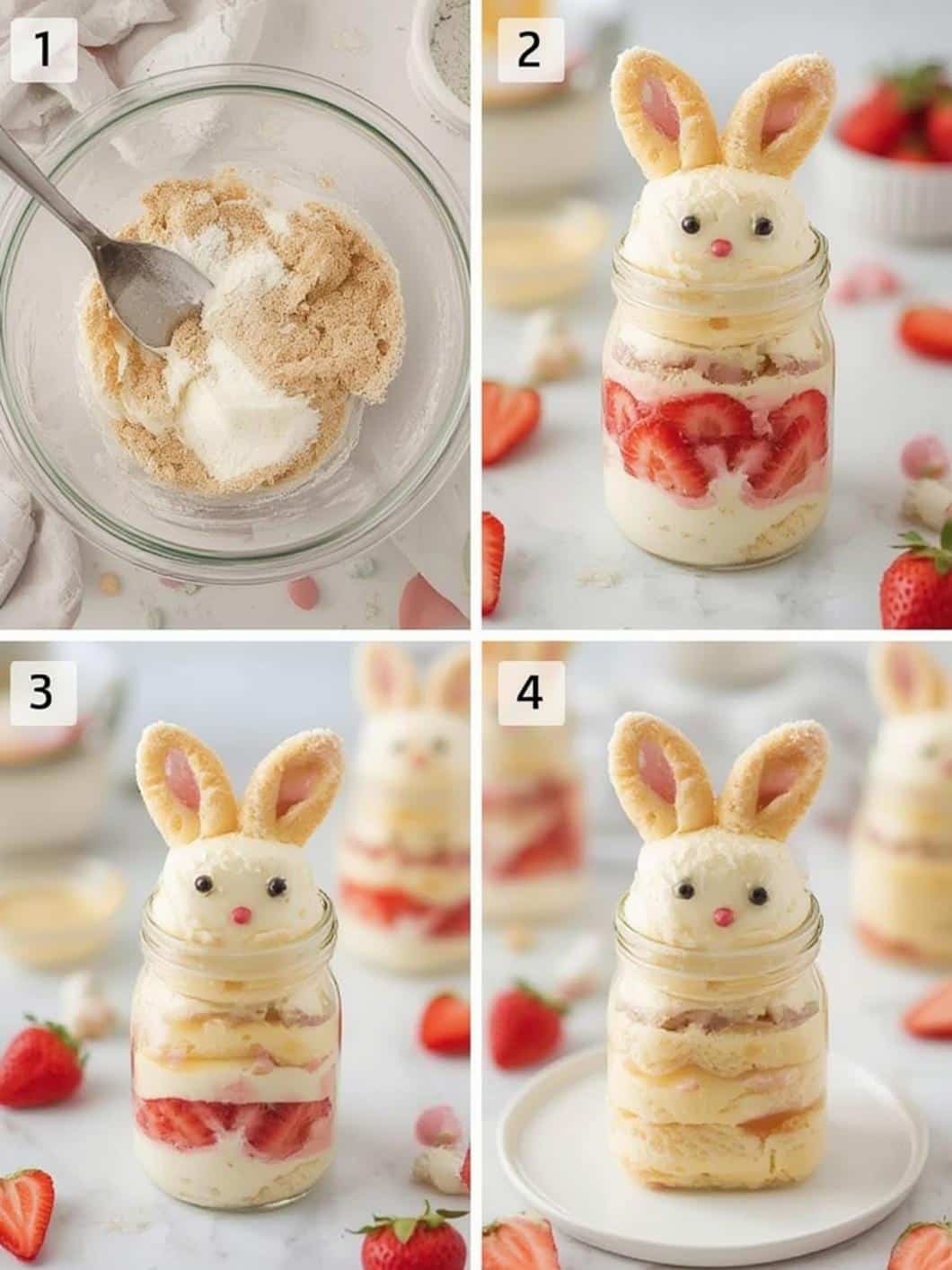 Strawberry Easter Bunny Shortcake Jars step by step instructions