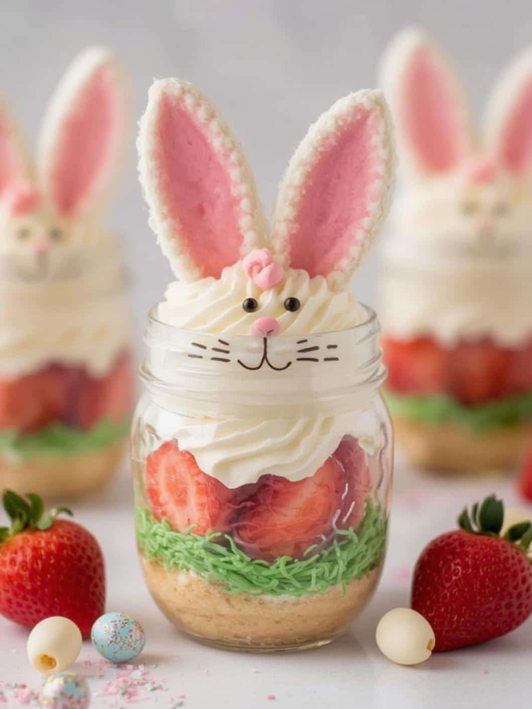 Strawberry Easter Bunny Shortcake Jars final preparation