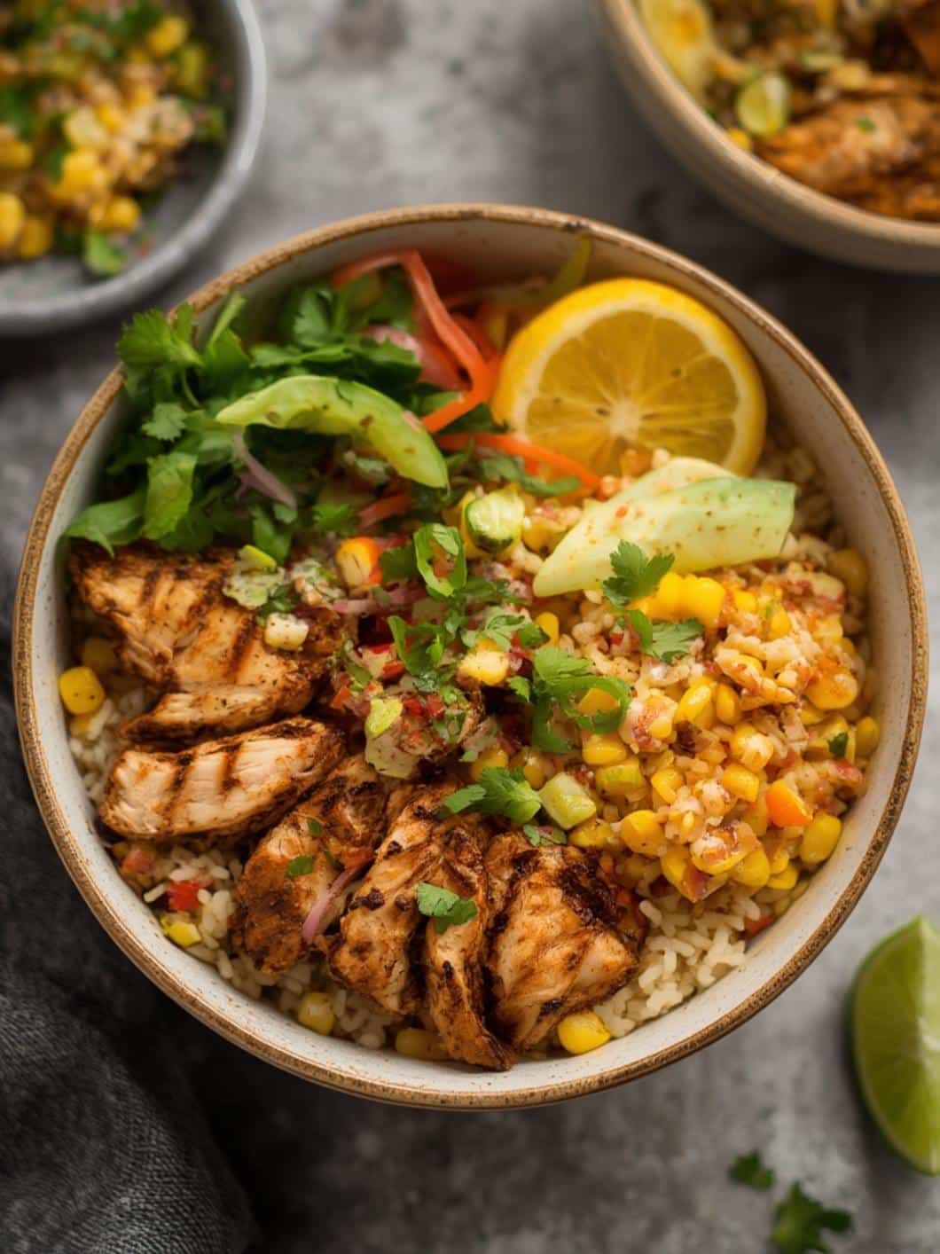 Street Corn Chicken Rice Bowl final preparation