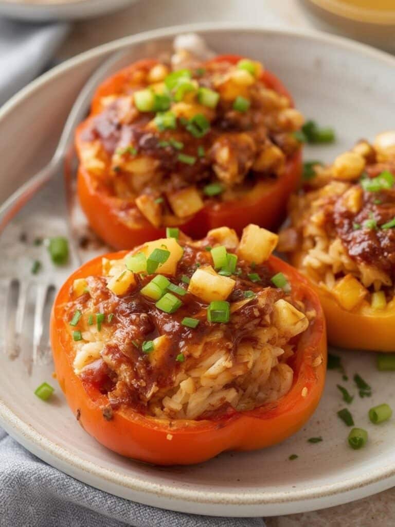 Teriyaki Pineapple Chicken and Rice Stuffed Peppers